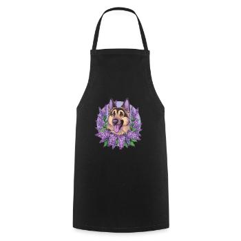 Cute German Shepherd with Lilac - Cooking Apron - black - Front - AI Model Male 185 dark (185cm)
