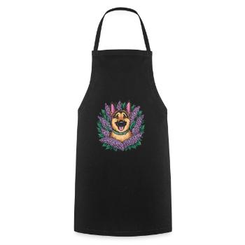 Cute German Shepherd with Lilac - Cooking Apron - black - Front - AI Model Male 185 dark (185cm)