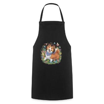 Chien de berger Shetland - Sheltie avec des papillons - Tablier de cuisine - noir - Devant - AI Model Male 185 dark (185cm)