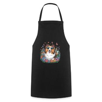Chien de berger Shetland - Sheltie avec des papillons - Tablier de cuisine - noir - Devant - AI Model Male 185 dark (185cm)