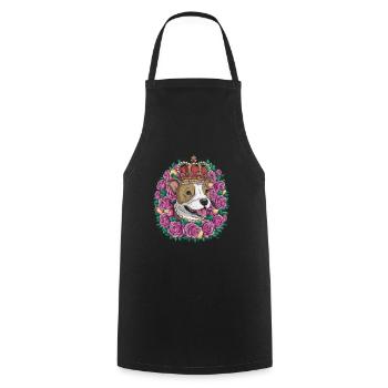 Staffordshire Bull Terrier with Crown and Roses - Cooking Apron - black - Front - AI Model Male 185 dark (185cm)