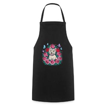 West Highland White Terrier with Roses - Cooking Apron - black - Front - AI Model Male 185 dark (185cm)