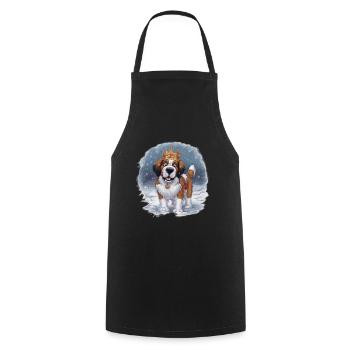 Cartoon Saint Bernard with crown in the snow - Cooking Apron - black - Front - AI Model Male 185 dark (185cm)