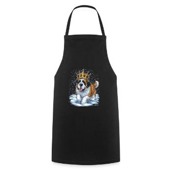 Cartoon Saint Bernard with crown in the snow - Cooking Apron - black - Front - AI Model Male 185 dark (185cm)
