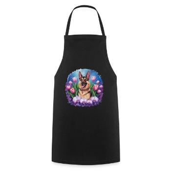 Cartoon Deutscher Schäferhund mit Orchideen - Kochschürze - Schwarz - Vorne - AI Model Male 185 dark (185cm)