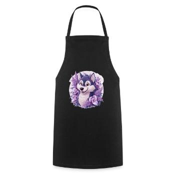 Cartoon Husky with Tulips, Lilac for Husky Fans - Cooking Apron - black - Front - AI Model Male 185 dark (185cm)