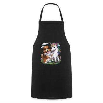 Dessin animé Le bichon havanais joue avec la licorne conte de fées - Tablier de cuisine - noir - Devant - AI Model Male 185 dark (185cm)