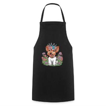 Süßer Cartoon Terrier mit farbenfrohen Blumen - Kochschürze - Schwarz - Vorne - AI Model Male 185 dark (185cm)