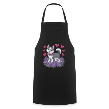 Süßer Cartoon Husky mit Flieder - Kochschürze - Schwarz - Vorne - AI Model Male 185 dark (185cm)