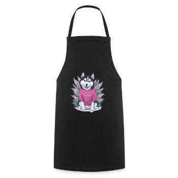 Süßer Cartoon Husky mit Flieder - Kochschürze - Schwarz - Vorne - AI Model Male 185 dark (185cm)