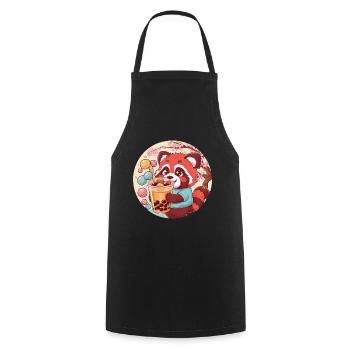 Roter Kawaii Panda mit Bubble Tea - Kochschürze - Schwarz - Vorne - AI Model Male 185 dark (185cm)