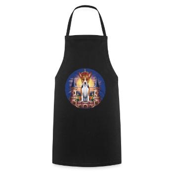Cartoon Basenji dog with crown and lock - Cooking Apron - black - Front - AI Model Male 185 dark (185cm)