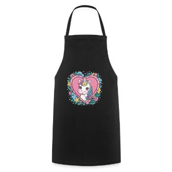 Kawaii Unicorn with Flowers and Hearts - Cooking Apron - black - Front - AI Model Male 185 dark (185cm)