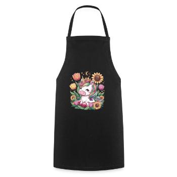 Kawaii unicorn with crown, tulips and sunflowers - Cooking Apron - black - Front - AI Model Male 185 dark (185cm)
