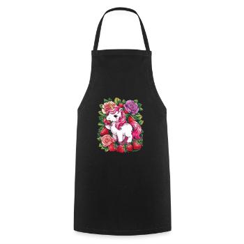 Kawaii Einhorn mit Erdbeeren und Rosen - Kochschürze - Schwarz - Vorne - AI Model Male 185 dark (185cm)