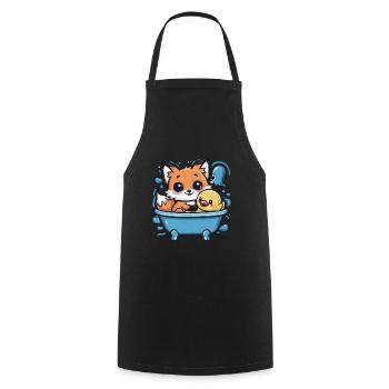 Kawaii Fuchs im Cartoon Stil mit Quietscheente - Kochschürze - Schwarz - Vorne - AI Model Male 185 dark (185cm)