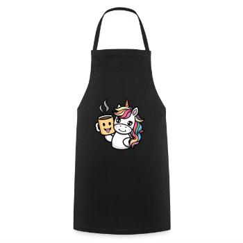 Licorne kawaii buvant du cacao - Tablier de cuisine - noir - Devant - AI Model Male 185 dark (185cm)