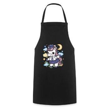 Licorne kawaii portant un uniforme scolaire - Tablier de cuisine - noir - Devant - AI Model Male 185 dark (185cm)