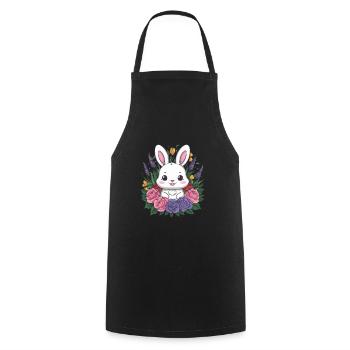 Mignon lapin kawaii avec des roses et de la lavande - Tablier de cuisine - noir - Devant - AI Model Male 185 dark (185cm)