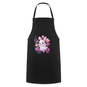 Mignon lapin kawaii avec des roses et de la lavande - Tablier de cuisine - noir - Devant - AI Model Male 185 dark (185cm)