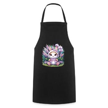 Kawaii Hase mit Orchideen und Flieder - Kochschürze - Schwarz - Vorne - AI Model Male 185 dark (185cm)