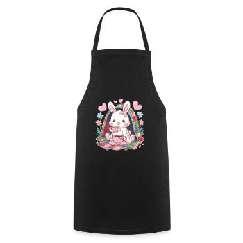 Knuffiger Hawaii Hase mit Tee und Decke - Kochschürze - Schwarz - Vorne - AI Model Male 185 dark (185cm)