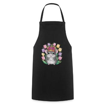 Kawaii chinchilla with crown and colorful tulips - Cooking Apron - black - Front - AI Model Male 185 dark (185cm)