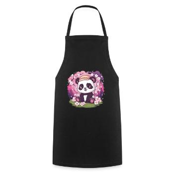 Kawaii Panda with Cherry Blossoms - Cooking Apron - black - Front - AI Model Male 185 dark (185cm)