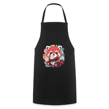 Panda roux kawaii avec glace gaufrée pour les amateurs de crème glacée - Tablier de cuisine - noir - Devant - AI Model Male 185 dark (185cm)