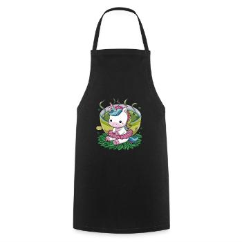 Une jolie licorne kawaii aime le thé vert - Tablier de cuisine - noir - Devant - AI Model Male 185 dark (185cm)