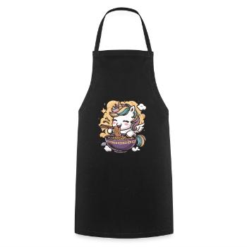 Süßes Kawaii Einhorn mit Nudelsuppe - Kochschürze - Schwarz - Vorne - AI Model Male 185 dark (185cm)