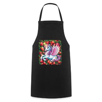 Mignon Licorne Pégase avec des fraises - Tablier de cuisine - noir - Devant - AI Model Male 185 dark (185cm)