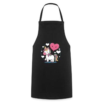Cute Unicorn with Heart Balloons - Cooking Apron - black - Front - AI Model Male 185 dark (185cm)