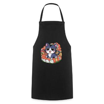 Mignon chat kawaii aime les sushis - Tablier de cuisine - noir - Devant - AI Model Male 185 dark (185cm)