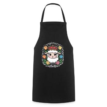 Königliches Kawaii Schaf mit Krone und Tulpen - Kochschürze - Schwarz - Vorne - AI Model Male 185 dark (185cm)