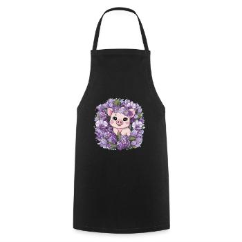 Schwein im Cartoon Kawaii Stil mit Orchideen - Kochschürze - Schwarz - Vorne - AI Model Male 185 dark (185cm)