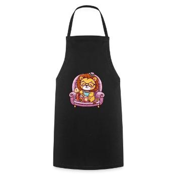 Lion Kawaii avec livre, thé et verres - Tablier de cuisine - noir - Devant - AI Model Male 185 dark (185cm)