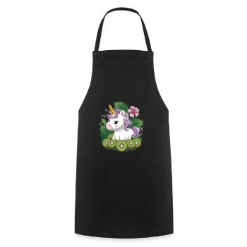 Cartoon Kawaii Einhorn mit Kiwi und Hibiskus - Kochschürze - Schwarz - Vorne - AI Model Male 185 dark (185cm)