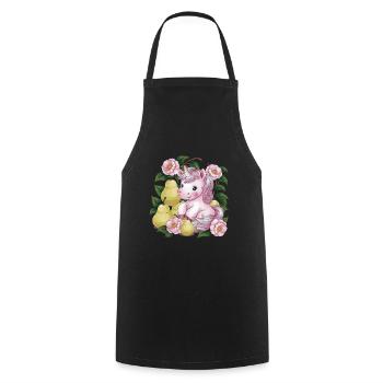 Licorne Kawaii avec Poires & Fleurs - Tablier de cuisine - noir - Devant - AI Model Male 185 dark (185cm)