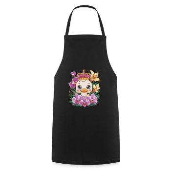 Kawaii-Entchen mit Orchideen und Lilien - Kochschürze - Schwarz - Vorne - AI Model Male 185 dark (185cm)
