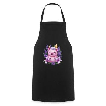 Schwein im Kawaii Cartoon Stil mit Lavendel - Kochschürze - Schwarz - Vorne - AI Model Male 185 dark (185cm)