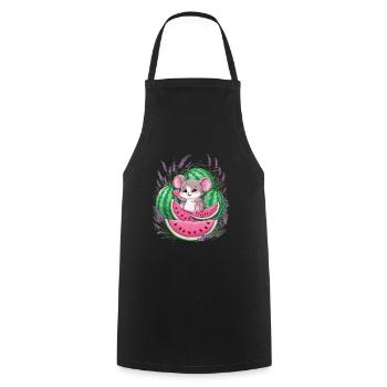 Souris Kawaii mignonne avec melon et lavande - Tablier de cuisine - noir - Devant - AI Model Male 185 dark (185cm)