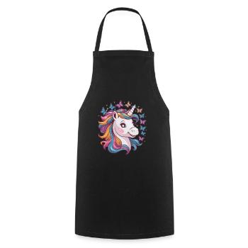Licorne Kawaii avec des papillons - Tablier de cuisine - noir - Devant - AI Model Male 185 dark (185cm)