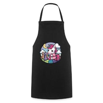 Kawaii unicorn playing chess with chess pieces - Cooking Apron - black - Front - AI Model Male 185 dark (185cm)