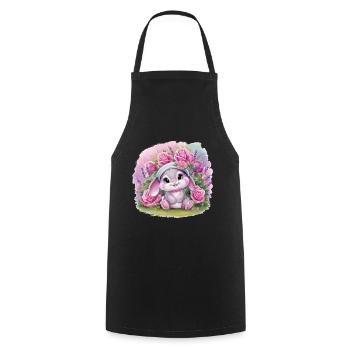 Mignon lapin kawaii avec des roses et de la lavande - Tablier de cuisine - noir - Devant - AI Model Male 185 dark (185cm)