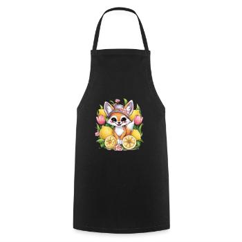 Fennec desert fox with tulips and lemons. - Cooking Apron - black - Front - AI Model Male 185 dark (185cm)