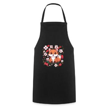 Kawaii Fuchs mit Kirschen und Sakura Kirschblüten - Kochschürze - Schwarz - Vorne - AI Model Male 185 dark (185cm)