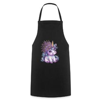 Unicorn with lilac in her hair loves flowers - Cooking Apron - black - Front - AI Model Male 185 dark (185cm)