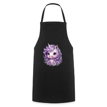 Licorne Kawaii aux fleurs violettes - Tablier de cuisine - noir - Devant - AI Model Male 185 dark (185cm)