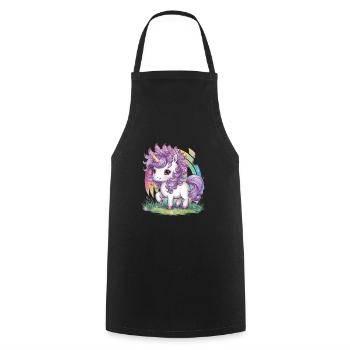 Unicorn with lilac in her hair loves flowers - Cooking Apron - black - Front - AI Model Male 185 dark (185cm)
